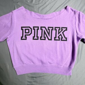 Victoria's Secret PINK Logo Purple Cutoff Medium Oversized Sweatshirt Cropped